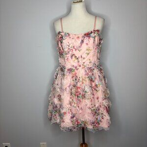 Dress The Population - Pink Sasha Floral Fit & Flare Minidress Removeable Straps